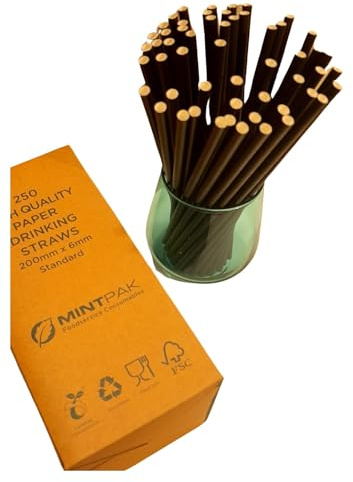 Paper Drinking Straws, 250 Count, Length 200mm, Bore 6mm, Food Safe, Recyclable, Compostable. Ideal for use in Pubs, Restaurants, Bars, Coffee Shops, Takeaways.