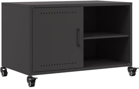 vidaXL TV Schrank, Lowboard für Fernseher, Fernsehtisch mit Rollen Stauraum, TV Möbel Fernsehschrank für Wohnzimmer, Schwarz Kaltgewalzter Stahl