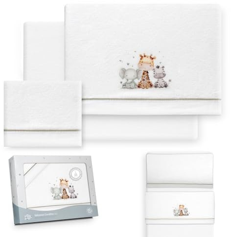 Interbaby - Bettwäsche-Set für Kinderbett, 50 x 80 cm, Baby - Winter-Bettwäsche aus Coralina-Stoff - Modell Giraffe Elefant - enthält Bettlaken + Bettlaken + Kissenbezug