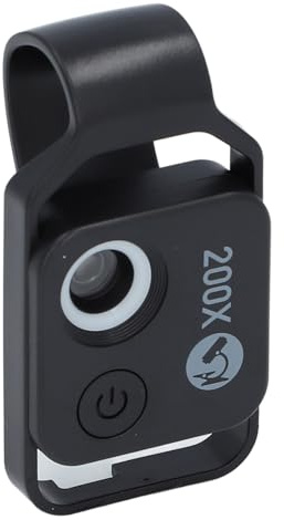 VBESTLIFE 200X Telefon-Taschenmikroskop mit LED-Licht und Universalclip, Tragbare Digitale Mikroskop-Kameraaufsätze für Smartphones, Microworld für Kinder und Erwachsene (Black)