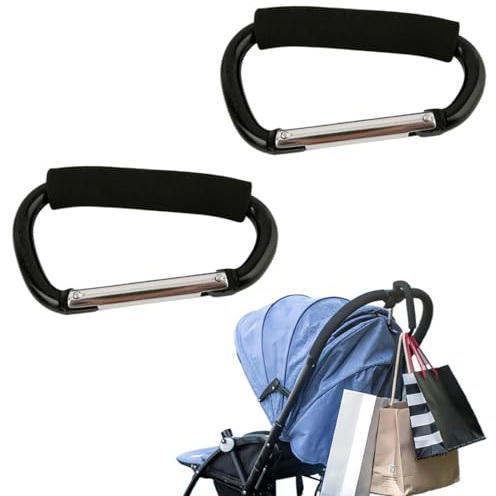 RVYEIOP 2 x Hebillas de metal negras grandes para bolsas de la compra, bolsas de almacenaje, paraguas, bolsos en su sitio, que pueden usarse para transportar a los niños
