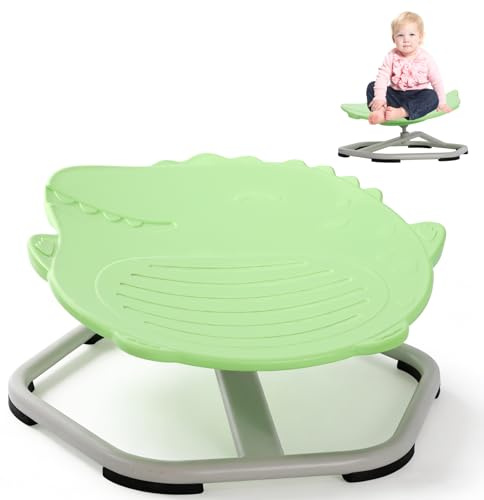 YULEYU Autisme Chaise Pivotante Enfant 360° Carrousel Sensorielle – Jouet Capteur Autisme Garçons Filles, Entraînement Coordination Équilibre, Accoudoirs Sûrs & Antidérapante (Vert, Motif Dinosaure)