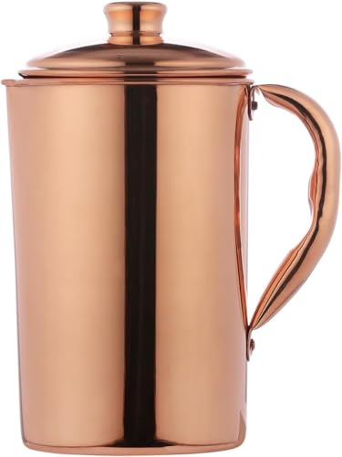 Jarra de agua martillada de cobre puro sin forro, sin revestimiento y sin laca (jarra de cobre) para beneficios de salud Ayurveda - Capacidad de 1000 ml