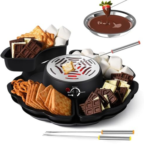 Chocolate Fondue Set & S'Mores Maker， 2-In-1 Tabletop Indoor S'Mores Kit，Chocolate Fondue Set With 10 Accessories, Temp Control, 280w Electric Marshmallow Roaster For Parties, Movie Nights & Gifts