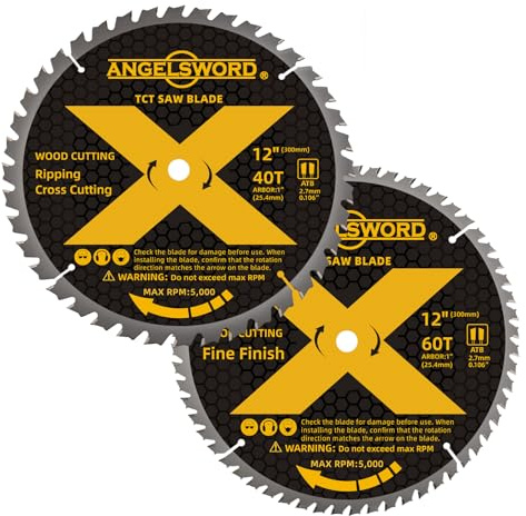 ANGELSWORD 12 Inch Miter Saw Blade, 40T for Ripping, Cross Cutting&60T for Fine Finish Wood Cutting, 2pack