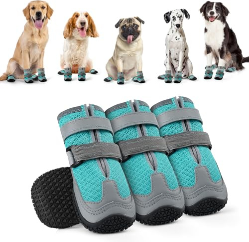 OHCOZZY Hundeschuhe mit reflektierenden Riemen, hohe Hundestiefel wasserdicht, Anti-Rutsch verschleißfeste Gummisohle Hundeschuhe Pfotenschutz fürkleine, mittlere und große Hunde(XL, Blau)