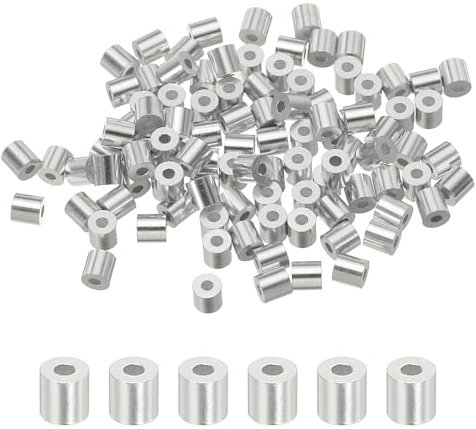 sourcing map 0.03(0.8mm) Aluminum Crimping Loop Sleeve, Wire Rope Stop Sleeve Round Crimp Ferrules for Wire Rope and Cable Ferrule, Silver 100Pcs