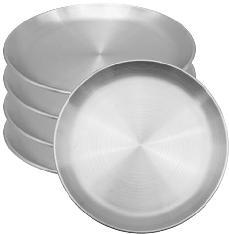 Hoypeyfiy 5Pcs 20cm Stainless Steel Dinner Plates, Unbreakable Round Dinner Plate, 8 Inch Rust Resistant Metal Plates for Camping Barbecue Picnics and Outdoor Use (Silver)