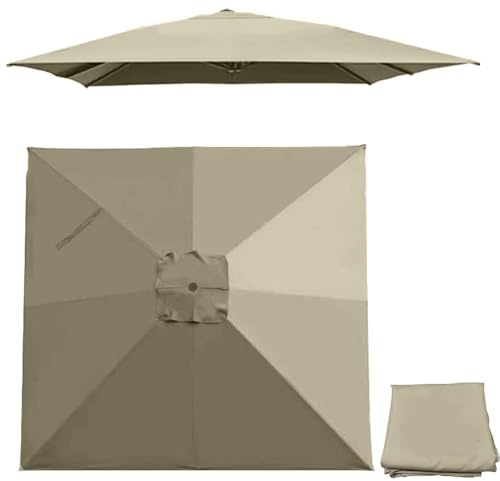 QSPNVFB Baldacchino di Ricambio per Ombrellone Quadrato 3 M 8 Nervature Copertura di Ricambio per Ombrellone Giardino, Telo per Ombrellone Mercato Anti-UV(Khaki)