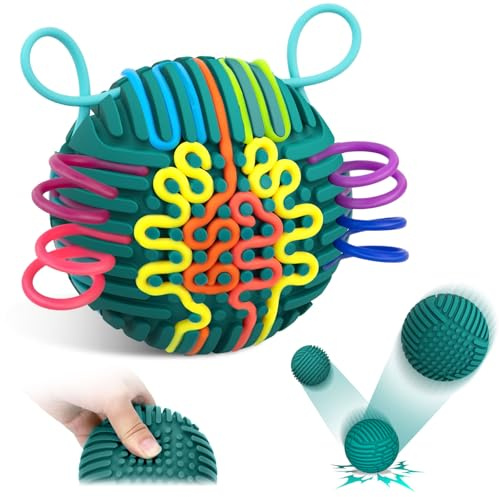 Alle Silikon Fidget Toys Sensorik Activity Ball Für Autismus ADHS, Sensory Spielzeug Board zur Anti Stress Anxiety, Reise Play Für Kinder Ab 3 Jahr & Erwachsene, Mit Reisetasche & 20 Schnüren(Grün)