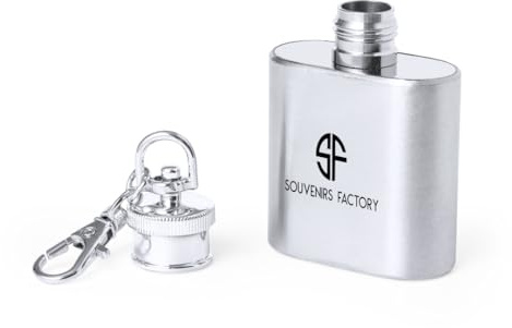 Llavero Petaca Personalizable de Acero Inoxidable, 30 ml, con Mosquetón Giratorio, Pack de 15