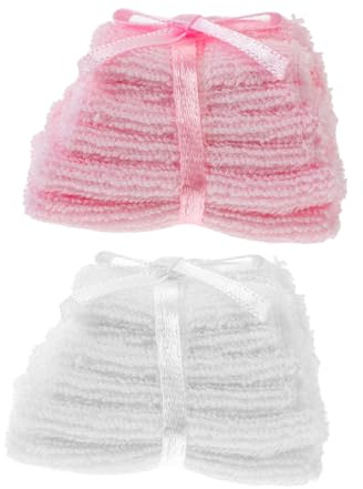 Gogogmee 2 Szenen Badezimmerzubehör Winzige Mini Realistische Weiche Puppen Dekorationszubehör Handtücher Spiel Für Szenen Waschhandtuch Waschlappen Puppenhaus – Dekor Bad