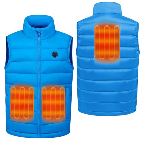 Giacca per bambini Ragazza Ragazzi Gilet Riscaldato Ricaricabile Alimentato a Batteria Calda Giacca Invernale Termica Indumenti Interni per Bambini Giovani Fred, 01#_Blu, 5-6 Years