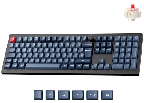 Keychron V6 Max Teclado mecánico inalámbrico programable con QMK/Launcher, 100% ISO DE, batería de 4000 mAh, teclado QWERTZ para juegos Mac/Windows/Linux, interruptor Gateron Júpiter rojo