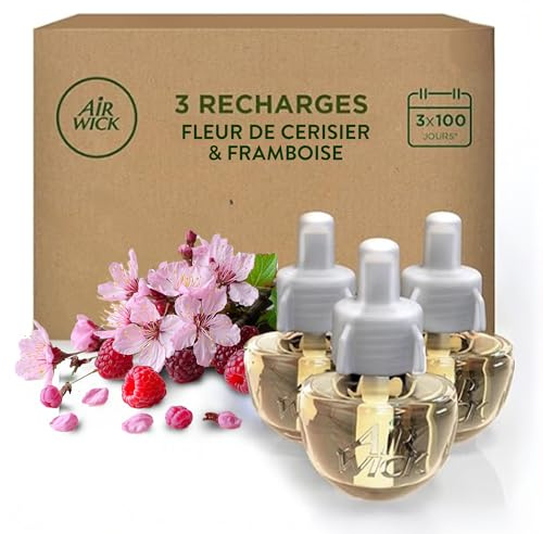 Air Wick Ricarica per Diffusore Elettrico di Oli Essenziali, 3 Ricariche, Fragranza Fiori di Ciliegio e Lamponi, 3x19ml