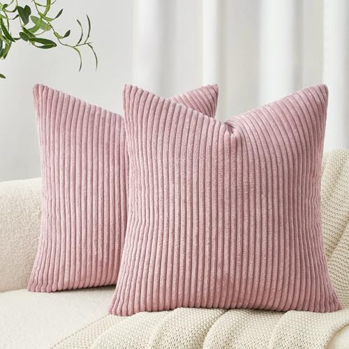 Topfinel Kissenbezug 35x35 Rosa Kordsamt 2er Set Gestreiftes Muster Kissenbezüge Kissenhülle Dekokissen Sofakissen Couchkissen Dekokissen Zierkisse