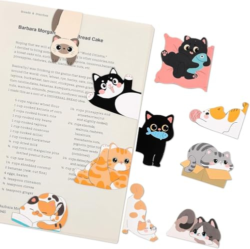 Magnetische Lesezeichen - 10 Stück sortierte niedliche Buchmarker Clip Set für Lehrer Studenten Buchliebhaber Book Markers für Schule Büro nach Hause liefert Katze Magnet Seite Marker Katzenliebhaber