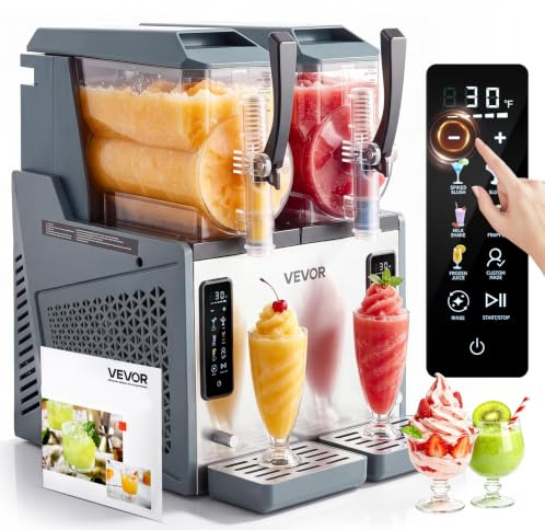 VEVOR Máquina para Hacer Granizados con 2 Tanques de 4 L, Máquina de Granizado de Hielo para Hogar, sin Necesidad de Hielo, 5 Programas Preestablecidos, para Hacer Margaritas, Frappés, Batidos