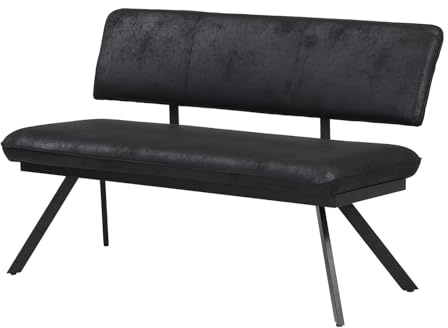 B&D home Sitzbank Juna, Esszimmerbank 140cm gepolstert mit Rückenlehne Metallgestell für Esszimmer, Flur, Garderobe, Industrial modern Design, Wildleder Optik schwarz