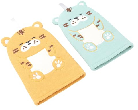 SOIMISS Moufles de Bain Motif Tigre Mignon Lot de 2 Bain pour Garçon et Filles en Coton et Polyester Faciles à Transporter
