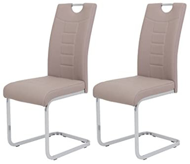 Hela Tische, 2er Set Schwingstuhl Küchenstuhl Ruby, Kunstleder Cappuccino, Griffmulde, Metallgestell + Griff Chrom, 140kg belastbar