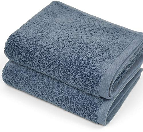 Cleanbear 100% Cotton Hand Towels, Highly Absorbent, Set of 2 (Blue-Grey), 13 x 28 Inches