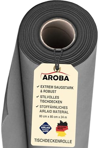 AROBA 1x Airlaid Tischdeckenrolle (Grau, 0,8 m x 24 m) - Stoffähnliche Tischdecke- Hochwertige Tischtuchrolle für Hotel Catering Geburtstag Restaurants Kommunion Taufe