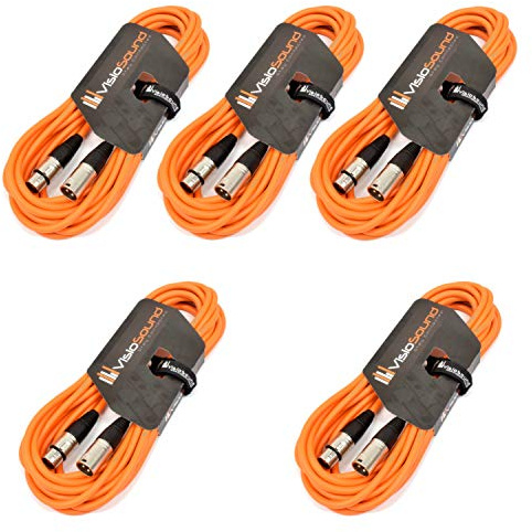 Male to Female XLR Mic Lead Balanced Microphone Cable 5 Pack (Orange, 6m) | 5 x Noiseless OFC Balanced Microphone, Signal, Audio, Patch Cable / 9 Colours