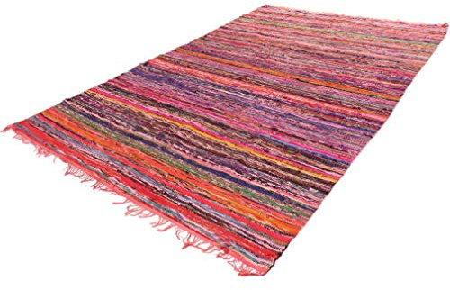 EYES OF INDIA - Bunt Dekorativ Chindi Gewebt Bereich Fleckerlteppich Bohemian Boho Indisch - Rot, 4 X 6 ft. (120 X 180 cm)