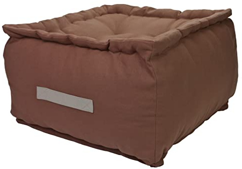 Alphadeco Dickes Bodenkissen Uni - 25cm hoch - mehrere Farben - Pouf - Ottoman - Hocker - 40x40x25cm - 100% Baumwolle (170g/m2) (Taupe/Braun)