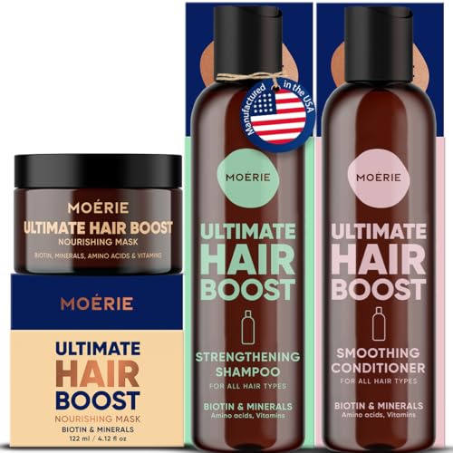 MOERIE Shampoo Set 3-teilig - Haarwachstum Shampoo, Conditioner & Haarmaske gegen Haarausfall - natürlich Haarwachstum beschleunigen - Veganes Haarwuchsmittel Frauen & Männer - Mineralien & Coffein