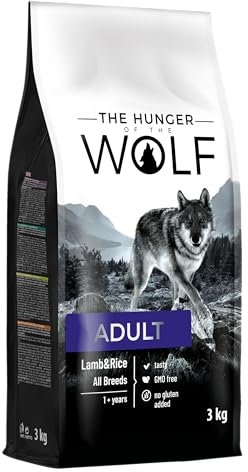 The Hunger of the Wolf Hundefutter für ausgewachsene Hunde aller Rassen, Fein zubereitetes Trockenfutter mit Lamm und Reis - 3 kg