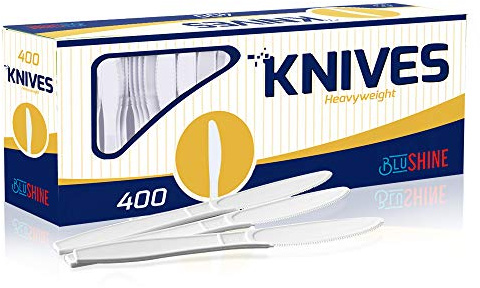 400 pack Extra Heavyweight Disposable White Plastic Knives-Heavy Duty White Cutlery-Utensils, Parties, Dinners, Catering Services, Family Gatherings