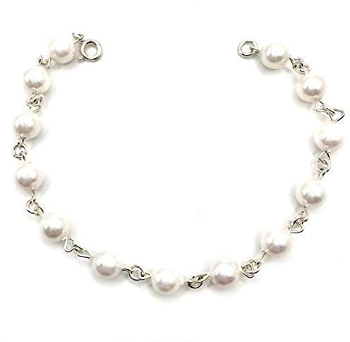 MASBARATA Pulseras de Perlas Comunión en Plata de Ley (13 Perlas 0,5mm, 17 cm)