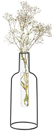 Balvi Blumenvase Bottle Silhouette Farbe Schwarz Dekorative Vase aus Glas und Metall Originelle Blume