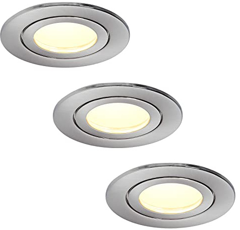 HCFEI 3er Set LED Einbaustrahler rund flach 5 Watt dimmbar 230V IP44 – geeignet für Bad, Küche, Sauna, Außenbereich – Ø68-75mm Bohrloch(Silber - Neutralweiß)