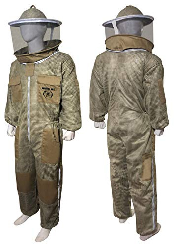 Brutul Bee 3 Layer Beekeeping Ultralight Ventilated Suit With Round Veil (KHAKI, XL)