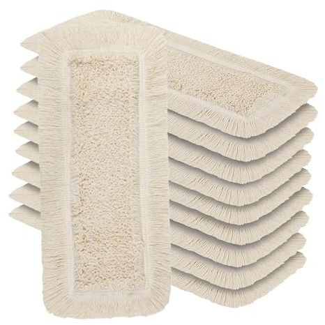 OKAEI Wischmopp Bezüge 40 cm Beige, 10er Set – Baumwoll Wischbezug für Bodenwischer – Ersatzbezüge für Klapphalter – Profi-Vorrat für Trocken- & Nassreinigung
