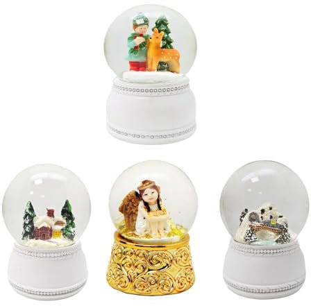 4er Set Schneekugel Weihnacht Schneelandschaft auf weiß + Gold Sockel 65mm hoch Durchmesser * Luftblase * 2-181x-264bc-263