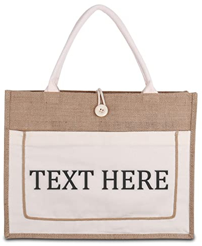 Dinikally Broderie personnalisée Grand sac en toile de jute réutilisable Grocery Sac à provisions Style vintage
