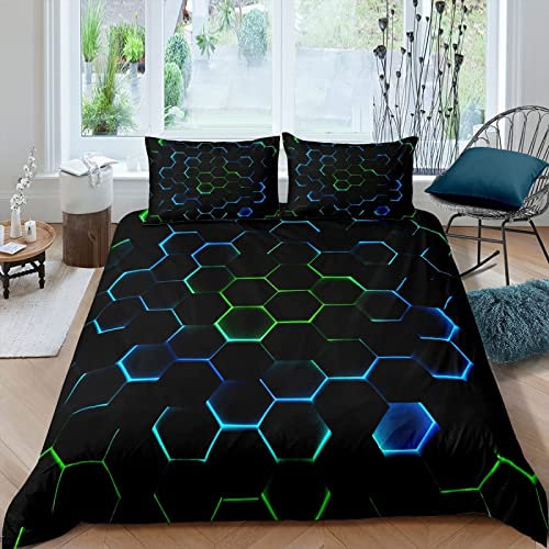 SHOMEY Bettwäsche 200x220 geometrisches Sechseck Bettzeug Weich Bügelfreie Mikrofaser bettwasche set und 2 Kissenbezug 80x80 cm mit Reißverschluss