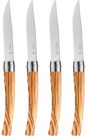 Opinel - Coffret 4 Couteaux de Table Chic Olivier - Lame Traditionnelle Yatagan Acier Inox - Manche Bois d'Olivier - Garantie à Vie - Fabrication Française