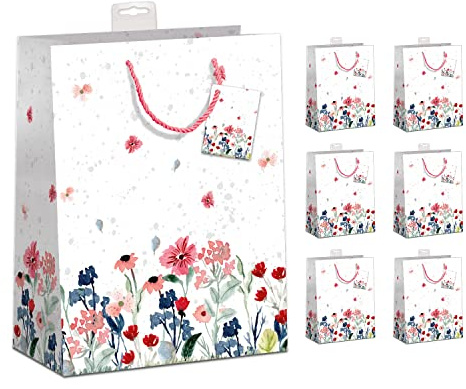 PremiumLine Geschenktaschen 6 Stück edle Geschenktüten Papier Tragetasche DIN A4 Geschenkbeutel mit farbiger Kordel und Namenskarte Skorpion Papeterie Größe: Large 26x32x12cm