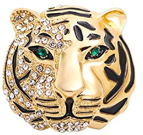Strass-Brosche mit Tigerkopf, goldfarben, silberfarben, Vintage-Tier-Anstecknadel, Anstecknadel, Punk, Kristall, Charm, Tigerkopf, Abzeichen, Mantel, Kragen, Brosche für Männer, Frauen, Mädchen,