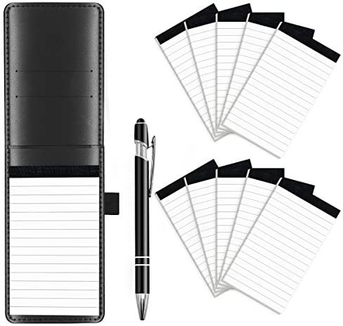 Mini Notizblock Halter Set A7 12 Stück, Kleiner Leder Notizblock Halter | A7 Notizblockhalter Set mit Ersatz Notizblöcke Liniert 10 Stück und einem Metallstift Multifunktionaler Klein Notizblöcke Set