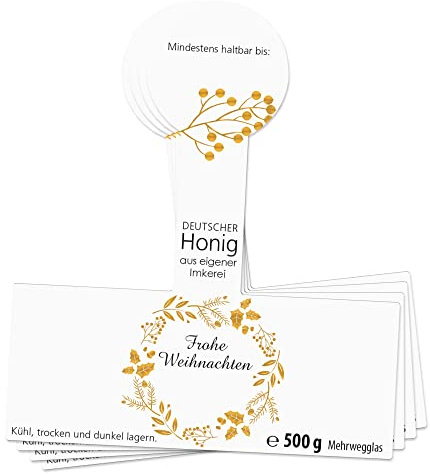Apoidea – Honig Etiketten 500 g mit Goldveredlung & Gewährverschluss selbstklebend & personalisierbar - 25 Stück/Etiketten Honiggläser/Honig Aufkleber für selbstgemachten Honig/Honigetiketten