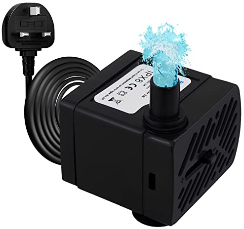 Awroutdoor vattenpump dränkbar pump, ultralätt dammpump, liten vattenpump, 200 l/H akvariepump för damm fontän akvarium trädgård, med 3 starka sugkoppar, justerbar vattenmängd (3 W)