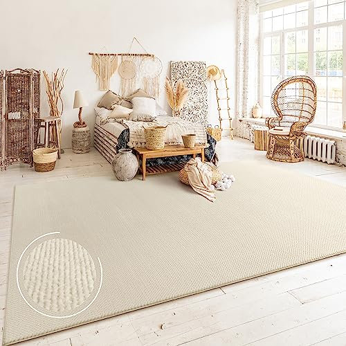 Paco Home Teppich Wohnzimmer Schlafzimmer Kurzflor Skandinavisches Boho Muster Melierte Optik Moderne Einfarbige Deko, Grösse:200x280 cm, Farbe:Beige