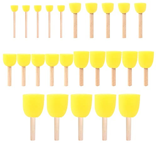 Runde Schwammpinsel, Malschablonen-Werkzeuge, Pilzkopf-Malpinsel, Schaumstoffpinsel mit Holzgriff, verwendet für Früherziehung, Graffiti, Kinderdichtungen, Bastelarbeiten, Malerei (5 Größen), 25 Stück