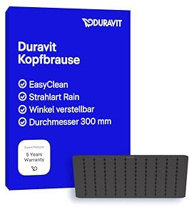 Duravit Universal Duschkopf aus Edelstahl, Duschbrause mit Strahlart Rain, Duscharmatur eckig (Ø 300 mm), Kopfbrause im Winkel verstellbar, Regendusche, Schwarz Matt